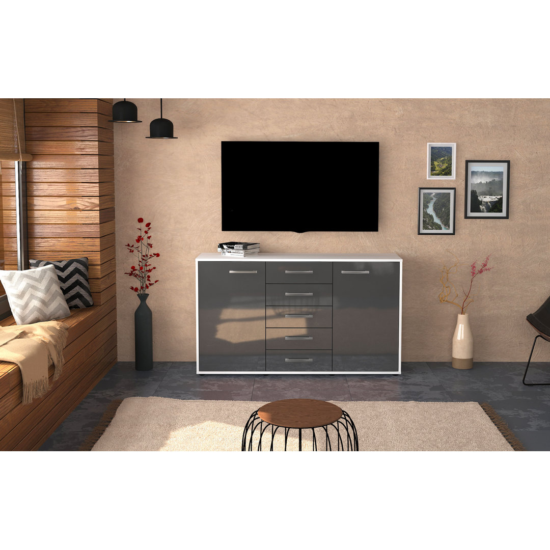 Sideboard Dorelly, Korpus Anthrazit, Front Lila (136x79x35 cm), inkl. Metallgriffe