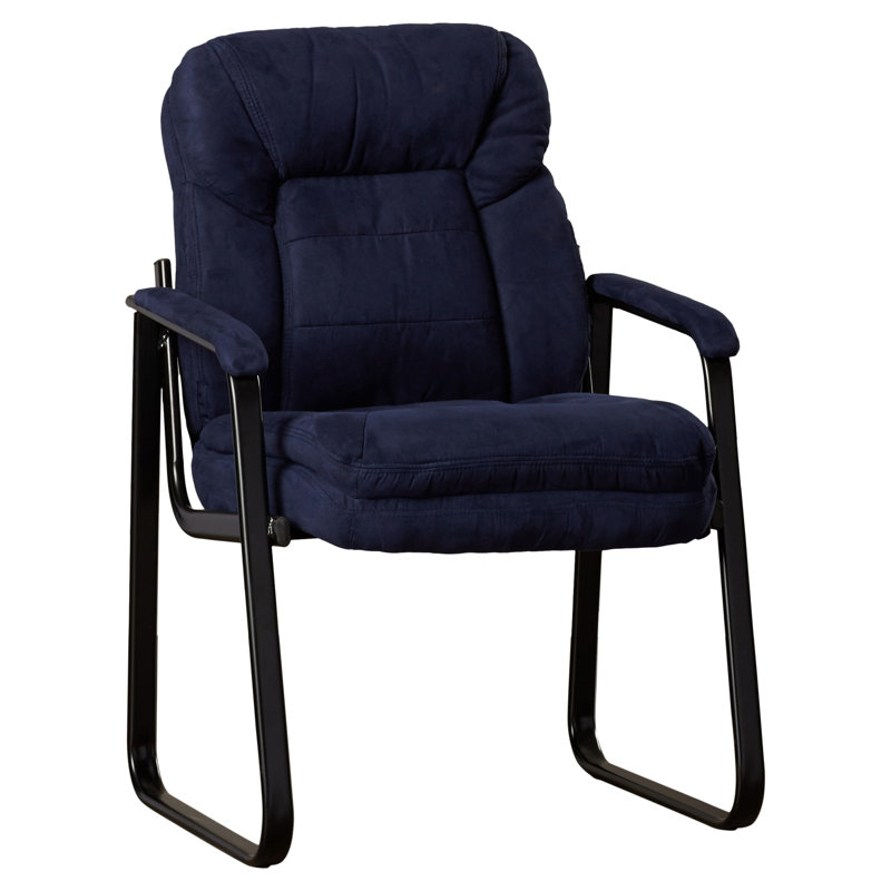 ErgoComfort Navy Microfiber Executive Side Chair with Metal Sled Base