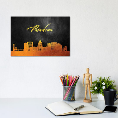 Pasadena California Gold Skyline by Adrian Baldovino - Wrapped Canvas Print