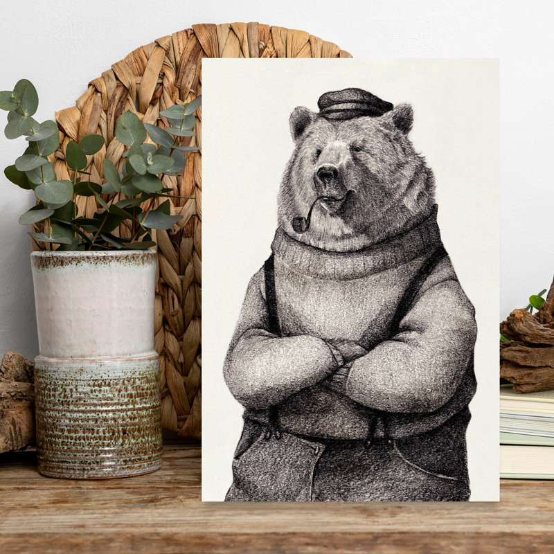 Bear In Vintage Attire Vintage Beach Wall Art Print, 18" H x 12" W