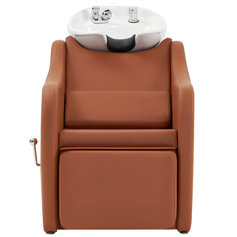 Chaise de lavabo à cuve en shampooing Shampoo Barber, Similicuir caramel