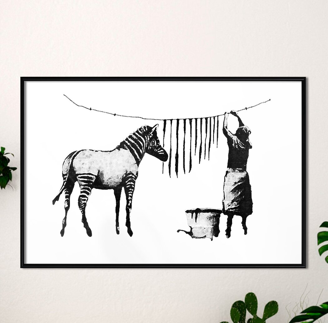 Gerahmtes Papierbild Banksy Washing Zebra Stripes