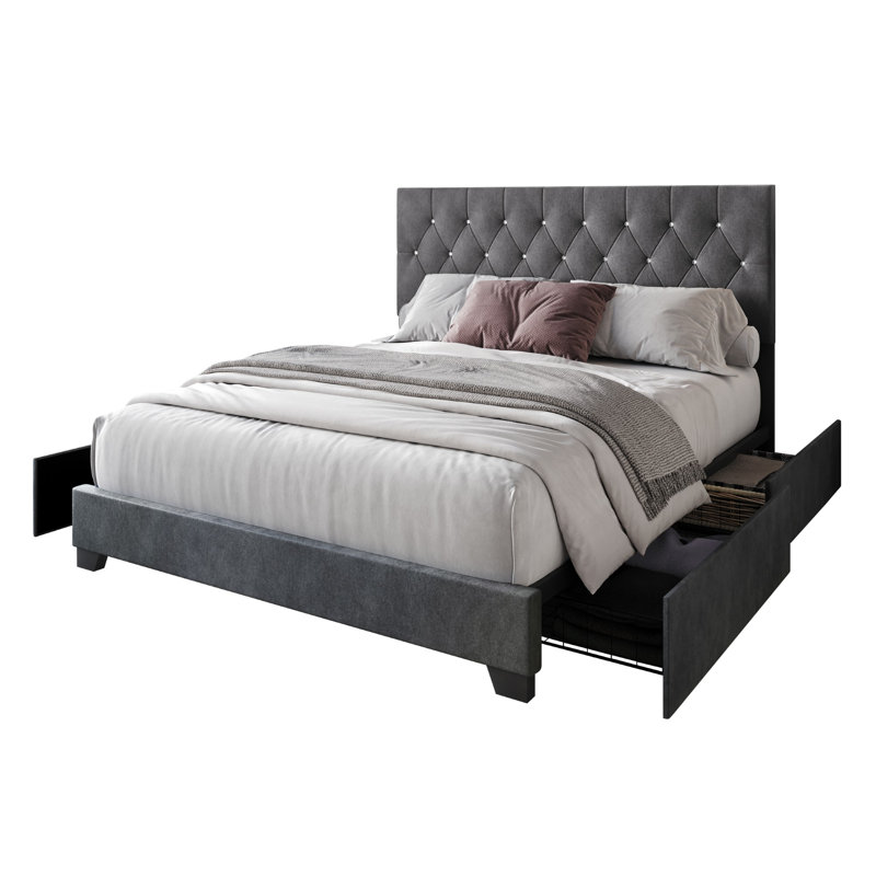Svend Upholstered Platform Storage Bed, Full, Dark Gray