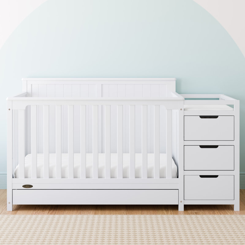 White 5-in-1 Convertible Crib and Changer with Drawer