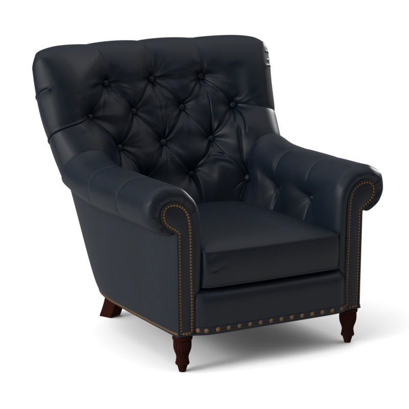 Kirby Leather Club Chair, #9 & #54 Natural, Outsider Raven Genuine Leather, Mahogany