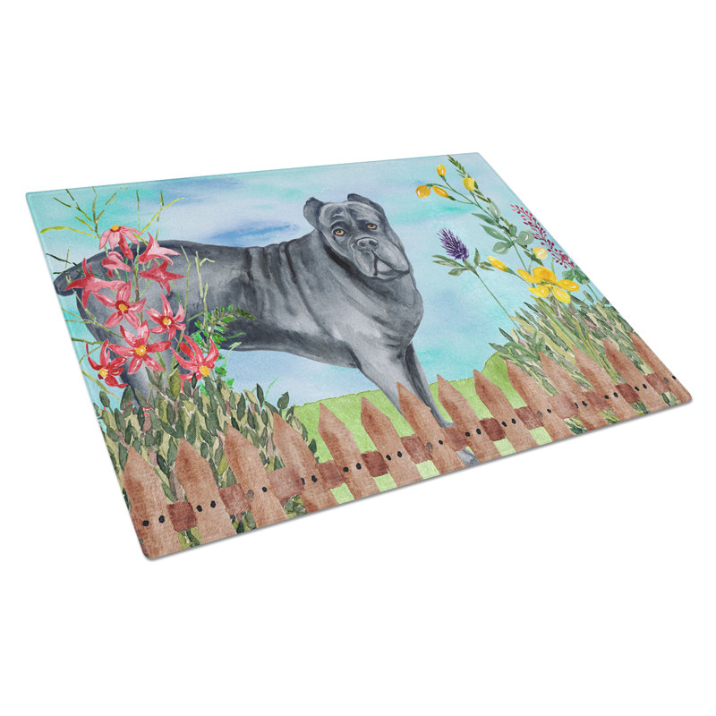 Planche à découper à ressorts en verre trempé caroline, Cane corso noir