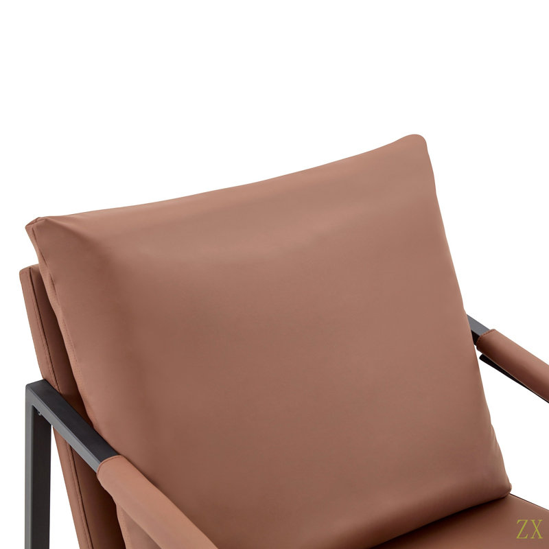 Fauteuil d'appoint moderne en similicuir, fauteuil rembourré simple avec structure en métal robuste, fauteuil de lecture industriel pour salon, chambre, bureau, salle d'attente