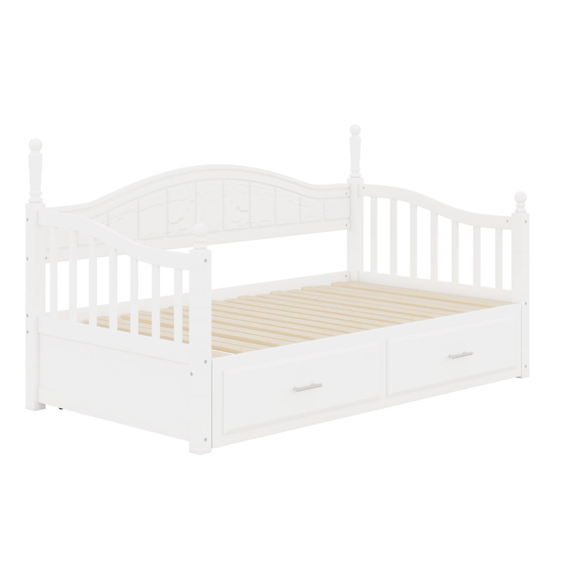 Daybed With Trundle Bed, Extendable Daybed With Two Storage Drawers, White