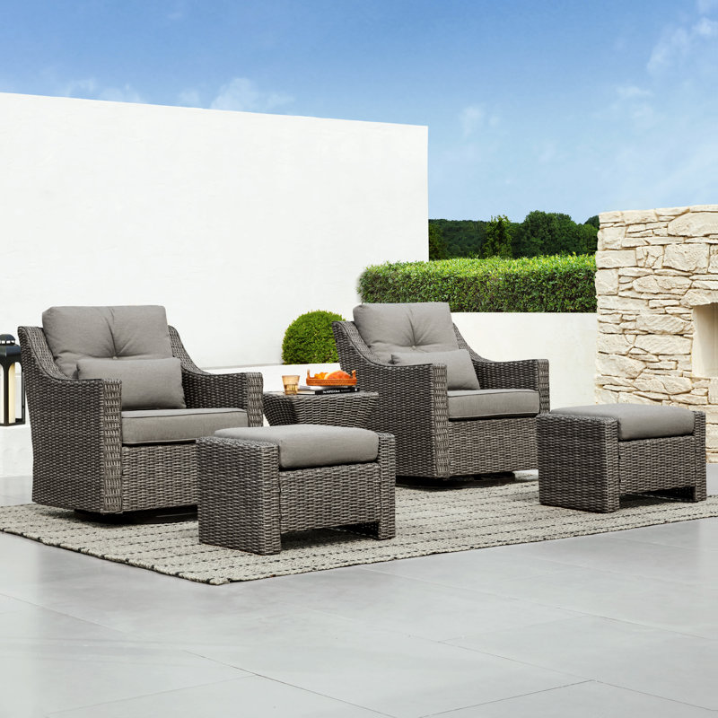 Keaisha 2-Person 3-Piece Outdoor Wicker Swivel Glider Seating Group with Side Table, Brownish Gray, Gray, Yes
