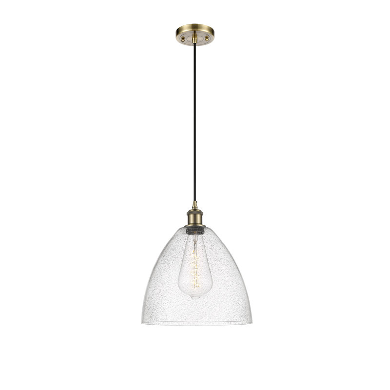 Luminaire suspendu en forme de dôme à 1 lumière Haide, Laiton antique, H 14,75 po x l 12 po x P 12 po, Ampoule non incluse