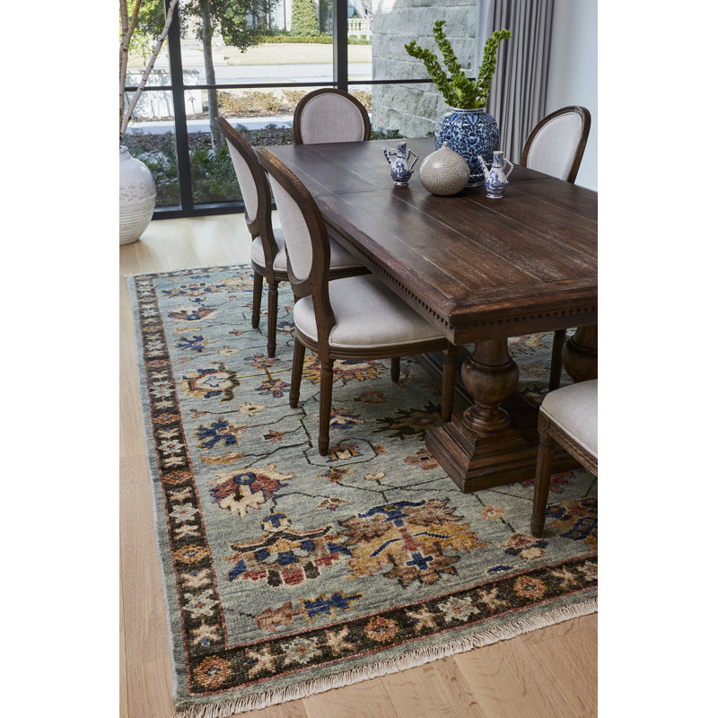 Carrington Hand Knotted Wool Oriental Area Rug in Gray, Rectangle 8'6" x 11'6"