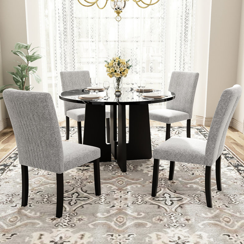 Table de salle à manger ronde 43,3 pouces et chaise rembourrée - ensemble de 4 élégants et modernes, confortable, Gris