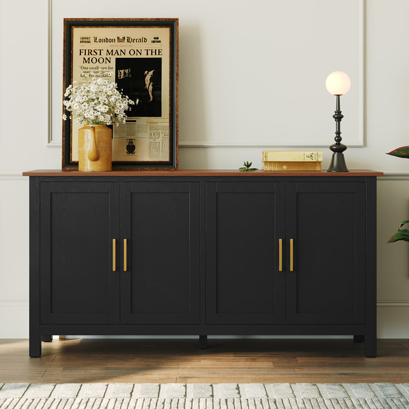 4-Door 59.4” Wide Sideboard Buffet Cabinet with Adjustable Shelves & Soft Close Hinges, Black