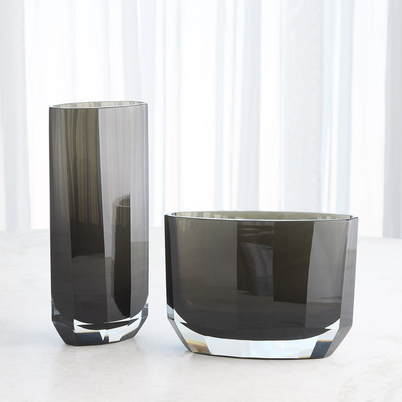 Jewel Vase-Wide, Gray