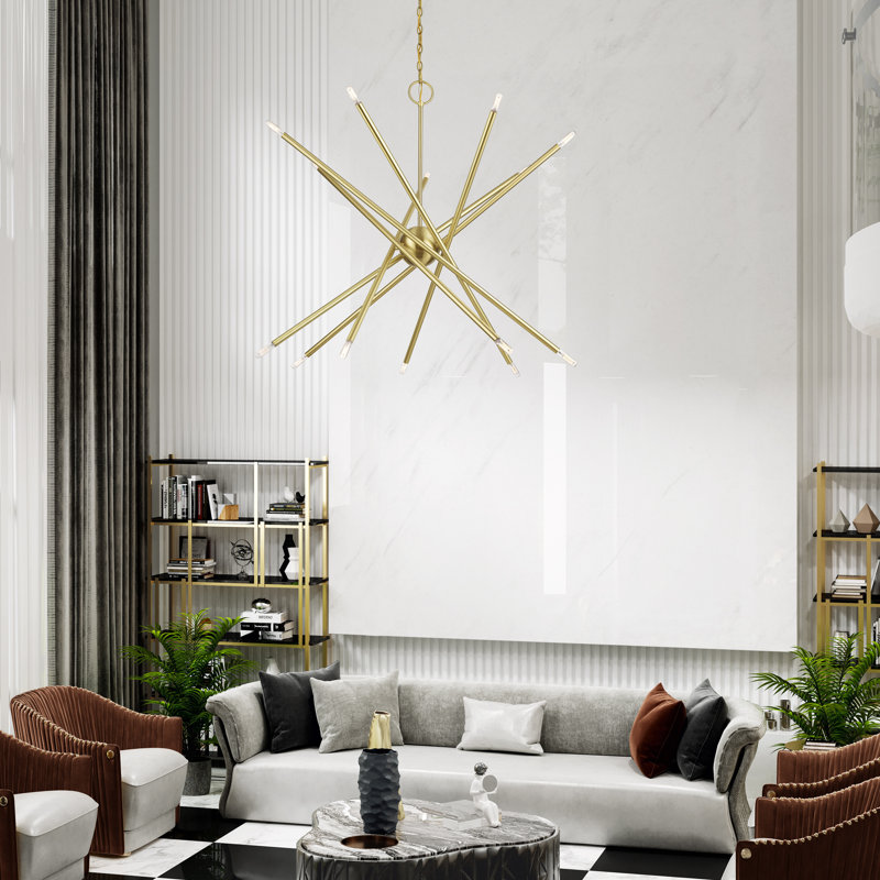 Lustre moyen 10 lumières bronze, Laiton satiné