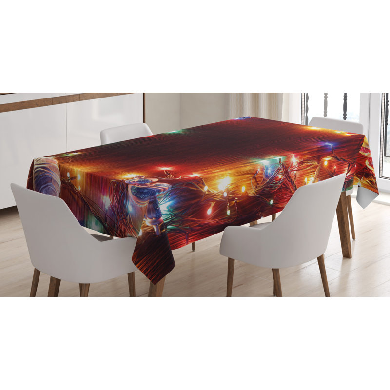 Grunge Hipster Tinsel Winter Themed Ornament Frame on Wooden Seem Design Print Tablecloth, 72" x 52"