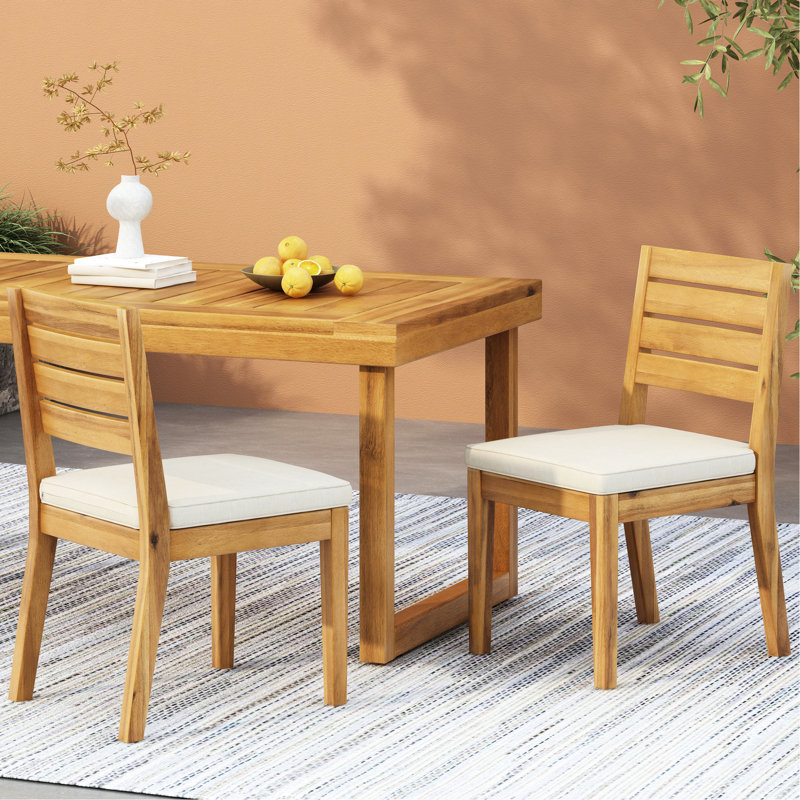 Ensemble de 2 chaises d'extérieur avec coussins, beige naturel, matériau en bois, dossier et siège à lattes, l 19 po x P 23 po, H 35 po