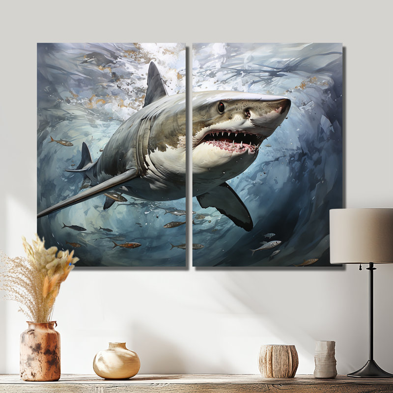 Requin gris «Silent Hunter II» - art mural gris, H 36 po x l 48 po, Toile tendue, Ne s’applique pas