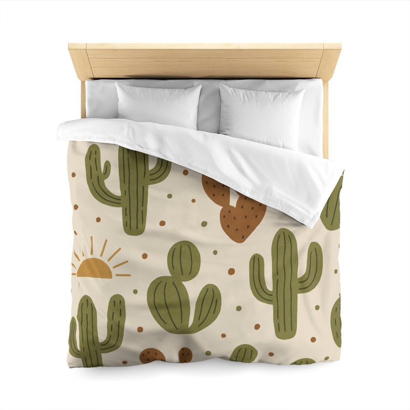 Microfiber Duvet Cover Boho Style, Design 19, Green/Brown/White, Queen Duvet Cover