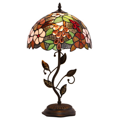 Tiffany Lamp Purple Grape Style Stained Glass Table Lamp Desk Bedside Reading Light 12X12X19 Inches with Metal Leaf Base Decor Bedroom Living Room