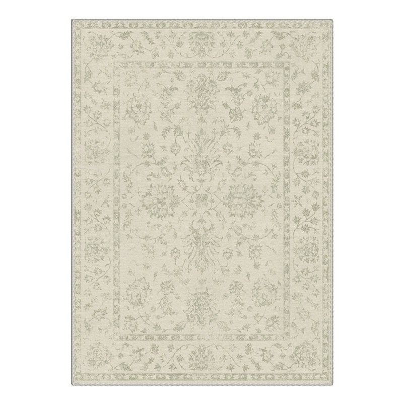 Tapis oriental décoratif à motif floral lavable à la machine Botanical Modern, Rectangle 6 pi x 9 pi