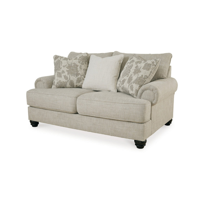 Causeuse Brinsley de 71 po avec 3 coussins décoratifs, accoudoirs roulés, polyester, beige