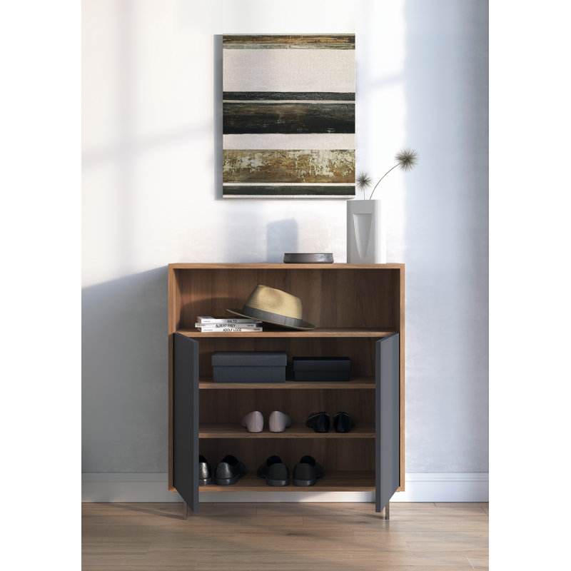 10 Pair Shoe Storage Cabinet, Walnut/Graphite