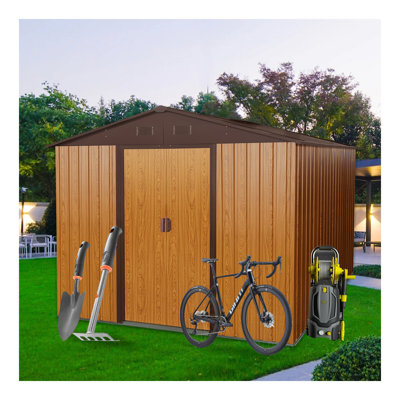 Remise de rangement extérieure en métal 8 pi x 10 pi avec base en métal, café