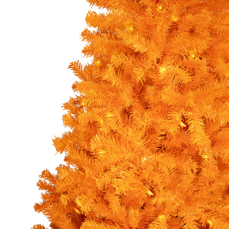 Pre-Lit Medium Artificial Pine Christmas Tree - Orange - Clear Lights, 7'