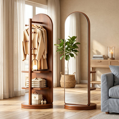 Miroir de plancher pivotant de 65 pouces avec portemanteau et tablettes