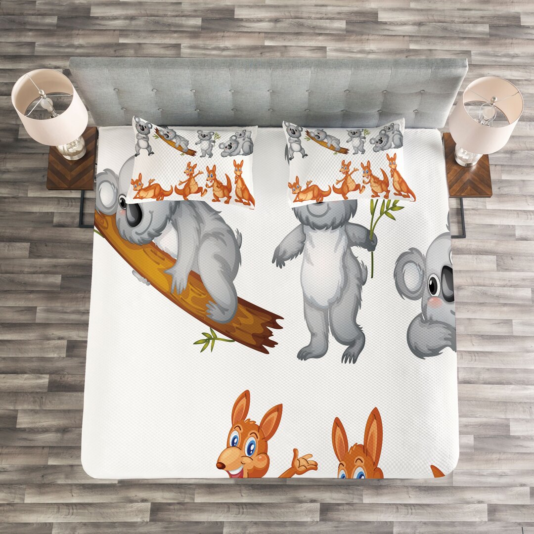 Gestepptes Bettdecken-Set, Kangaroos Koalas, Kids, Grau braun