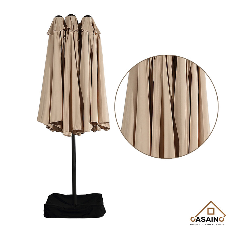 Tan Double-Sided Rectangular Market Umbrella with Iron Base