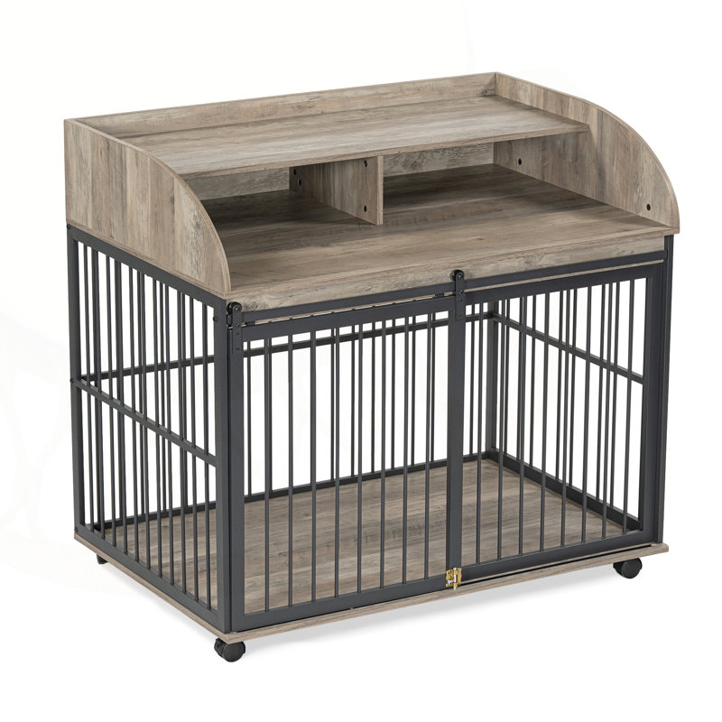Versatile Heavy Duty Dog Crate with Lockable Wheels and Double Layer Storage