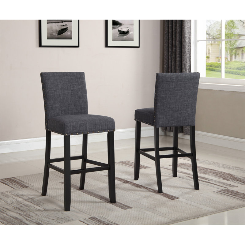 Ensemble de 2 tabourets de bar en tissu avec garniture cloutée Biony, Gris