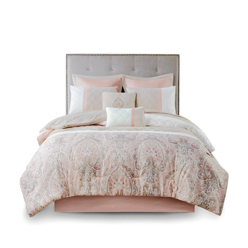 Polyester Comforter, Queen Comforter + 4 Pillowcases, Blush Abstract