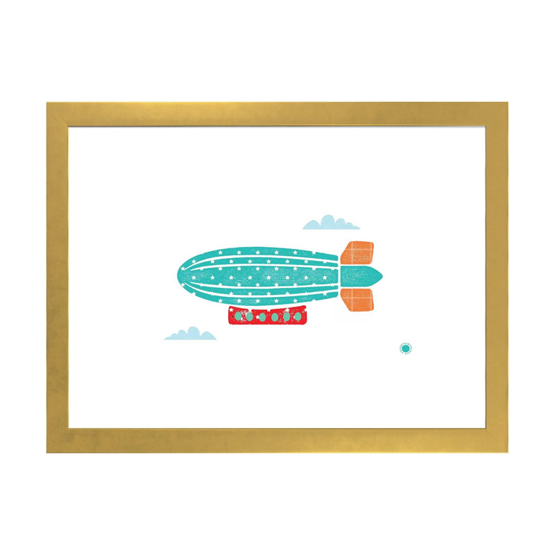 Zeppelin - imprimé, Papier encadré doré, Blanc, H 16 po x l 24 po x P 1 po