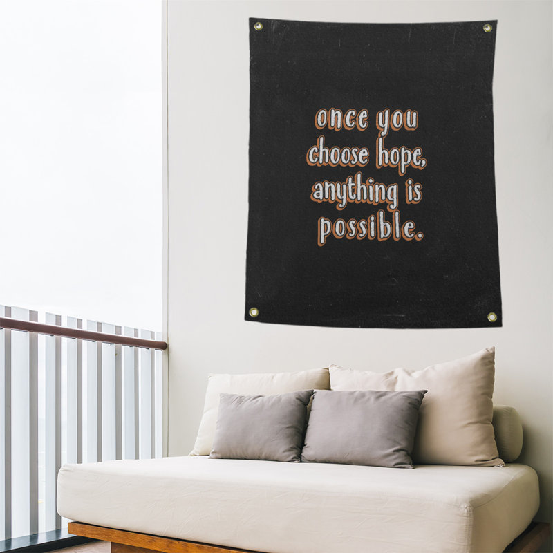Tapisserie tableau noir en polyester, citation d’espoir, H 36 po x l 26 po, Orange
