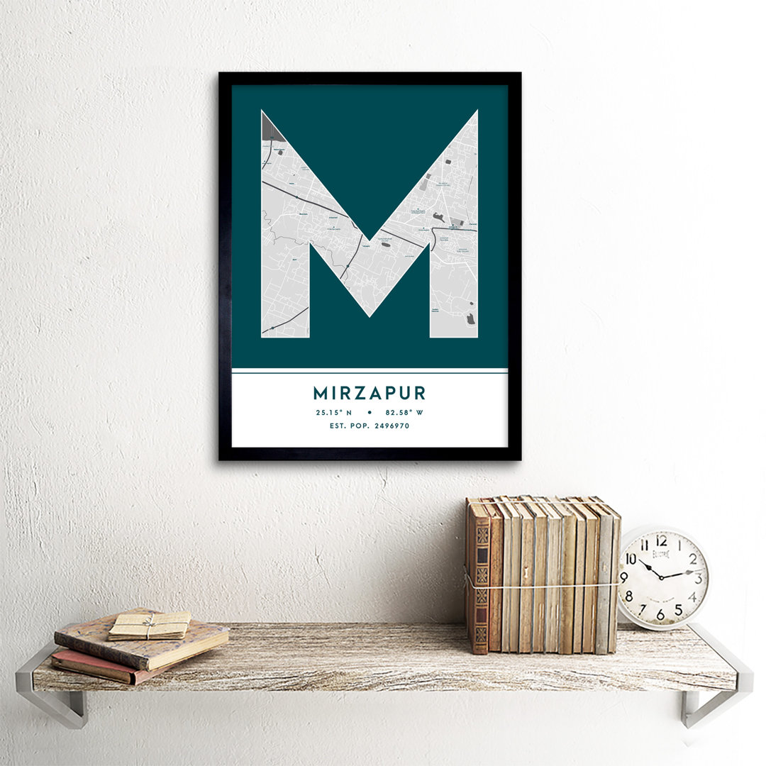 Mirzapur City Map Mirzapur Teal by Wee Blue Coo - Single Picture Frame Typography