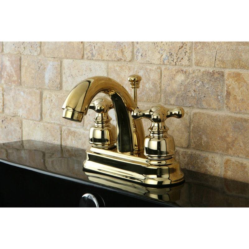 Restoration Centerset Bathroom Faucet with Drain Assembly, Polished Brass
