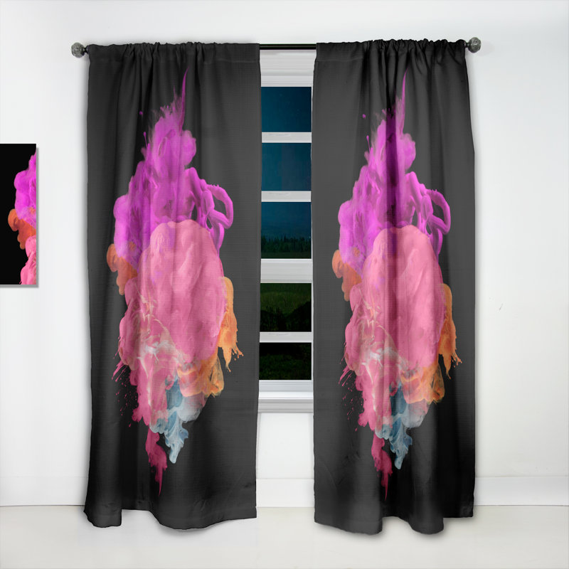 Rideau en velours moderne fuchsia et rose à l'encre sur fond noir - obscurcissant - 1 panneau