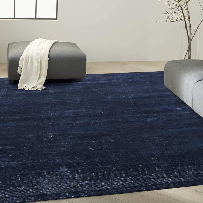 Tapis rayé bleu en laine / viscose Rectangle Valley, Rectangle 9 pi 9 po x 13 pi 9 po