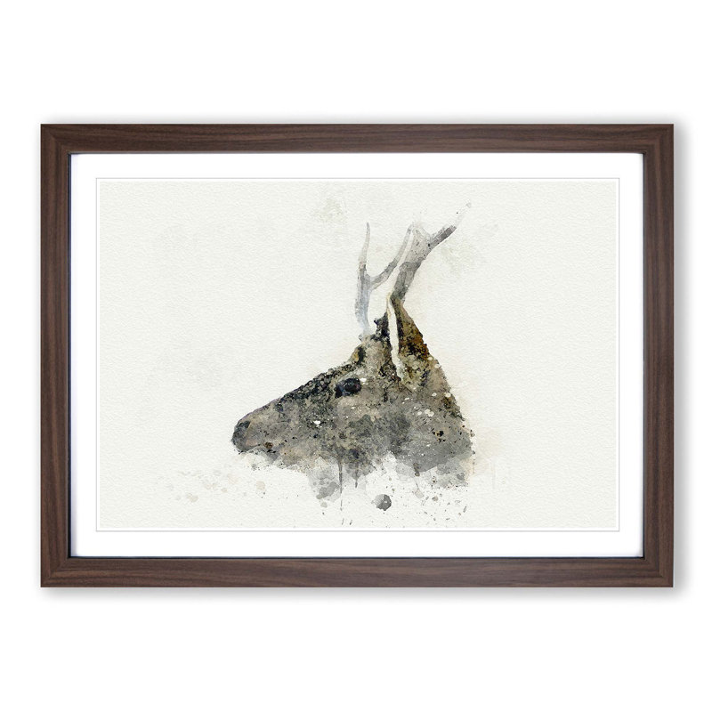 Young Elk in Abstract - Picture Frame Painting Print, 62cm H x 87cm W x 2cm D, Walnut Framed