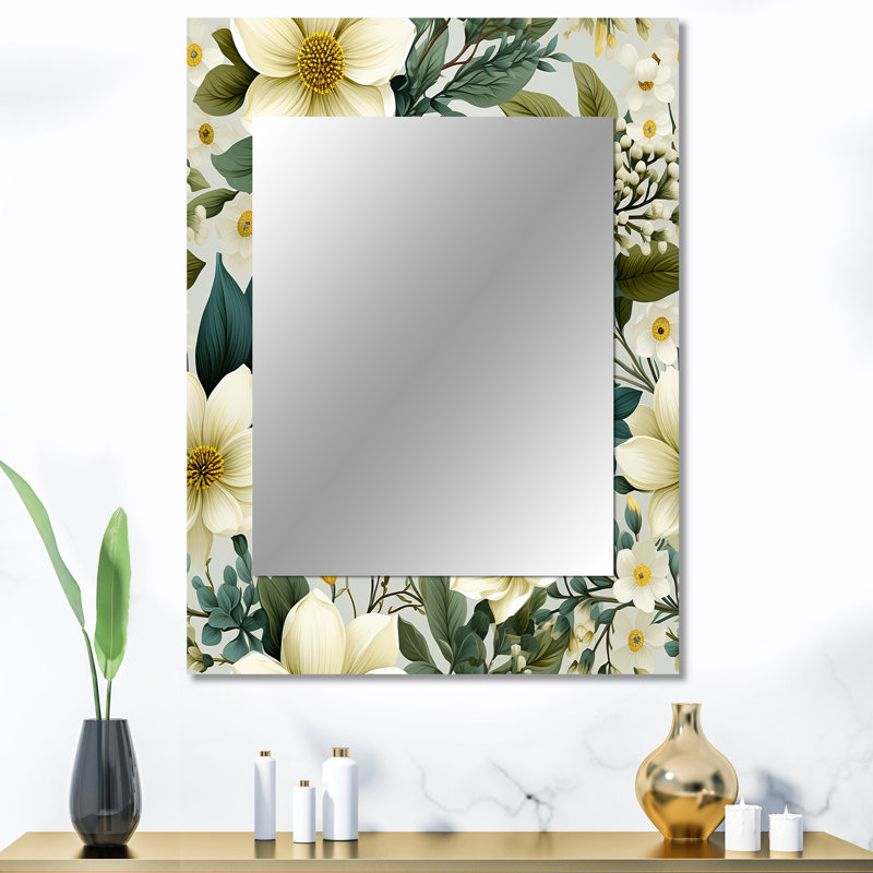Anisia Botanical Bliss Boho Peonies Pattern - Floral Unique Mirror, Floral Large Wall Mirror, Printed Metal Art, 40" x 30"
