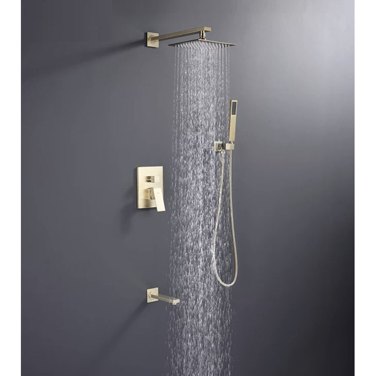 MAX Faucets - TUB SHOWER SYSTEM SET THREE FUNCTION WITH PRESSURE-BALANCE VALVE BRUSHED GOLD FINISH