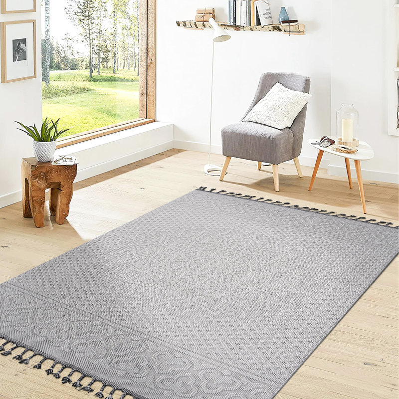 6x9 Area Rug White/ Medallion, Stain- And Non-shedding, For Indoor/outdoor, , & Pet- Medallion 6x9, Stain , Indoor Outdoor, Pet Approved