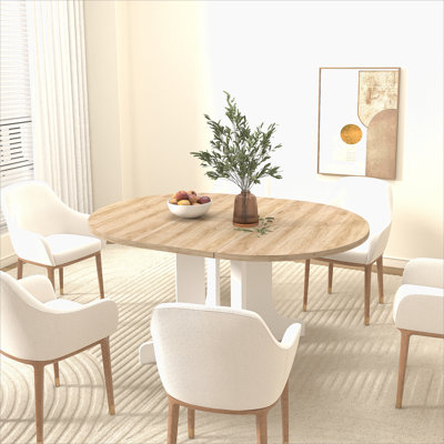 Table de salle à manger pour table de ferme ovale extensible 59 po x 43 po avec tréteaux à feuilles amovibles blanc