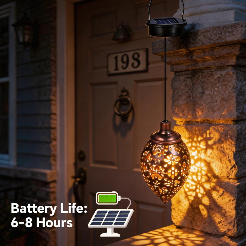 Solar Hanging Lantern Lights Outdoor Waterproof Metal Lantern with Warm White LED for Patio Porch Garden Yard Decor