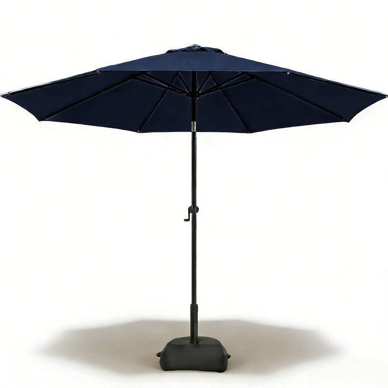 Parasol de marché 9 pi avec base et bouton poussoir inclinable 9 pi, 108" W x 108" D, Marine