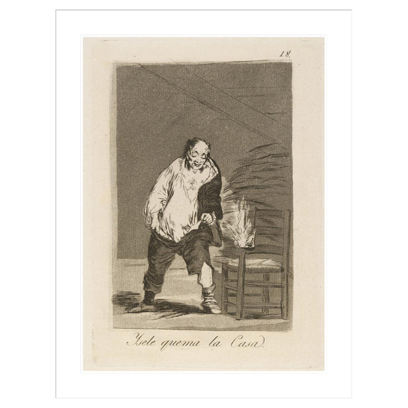 (Et sa maison est en feu.) Par Francisco de Goya, impression par estampe numérique encadrée, H 41,5 po x l 31,49 po
