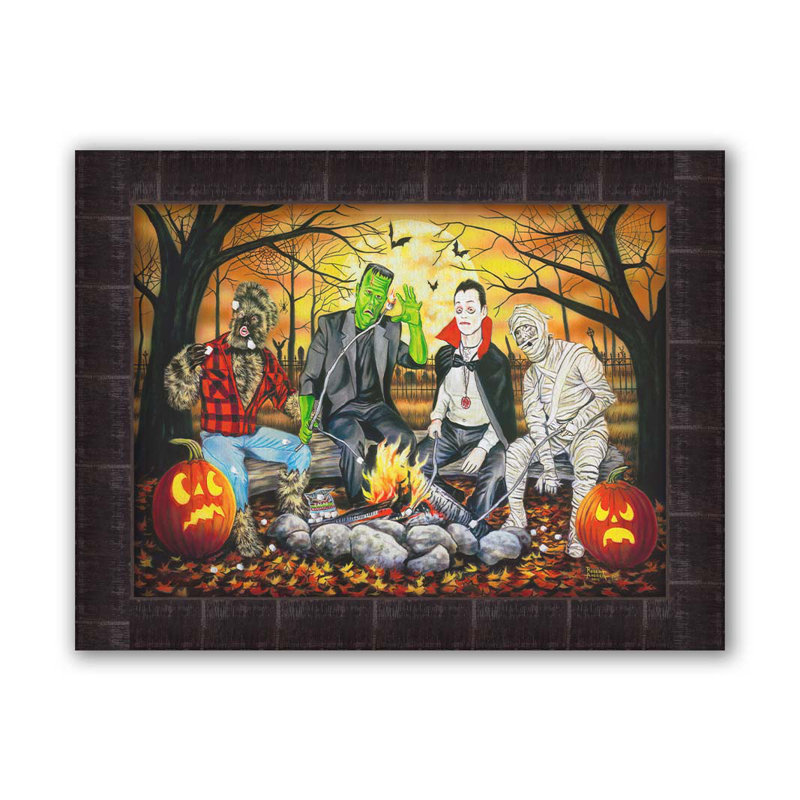 «Monster Marshmallow Roast» par Robert Andrea, Toile brune avec cadre de coin fermé, H 20 po x l 26 po